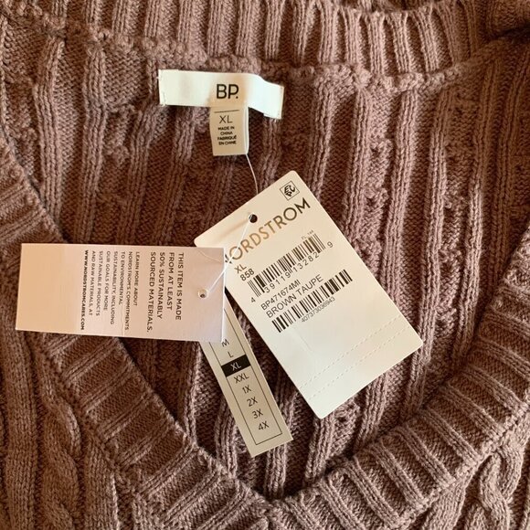 Nordstrom BP Cable Knit V-Neck Sweater Vest - Taupe - Picture 3 of 8